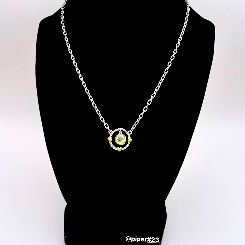 EUC Judith Ripka Canary Crystal & Diamond JR TWO Sterling Silver 18K Necklace